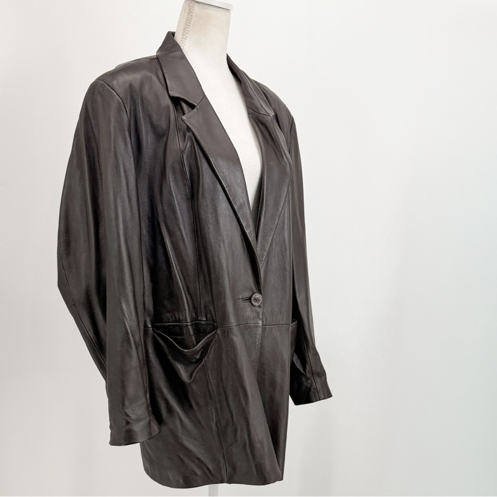 Denim&Co‎ Womens Soft Leather Jacket Chocolate Brown Long 1X Quiet Luxury Winter